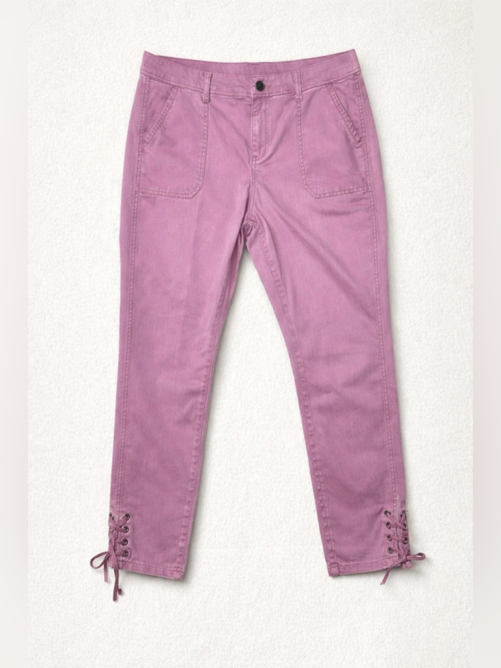 Lane Bryant Size 18 Pink Lavender Purple Ankle Pants Lace Up Hem Stretch New